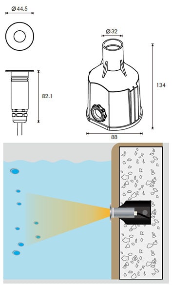 水中照明　単色タイプFCB4AC0157寸法図イメージ図